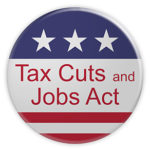 USA Politics News Badge: Tax Cuts And Jobs Act Button With US Flag, 3d illustration isolated on white background
